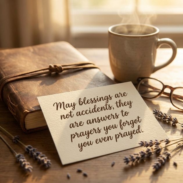 create an image for this blessing and write this blessing on the image:
"May blessings are not accidents, they are answers to prayers you forgot you even prayed."
May Blessings Quotes